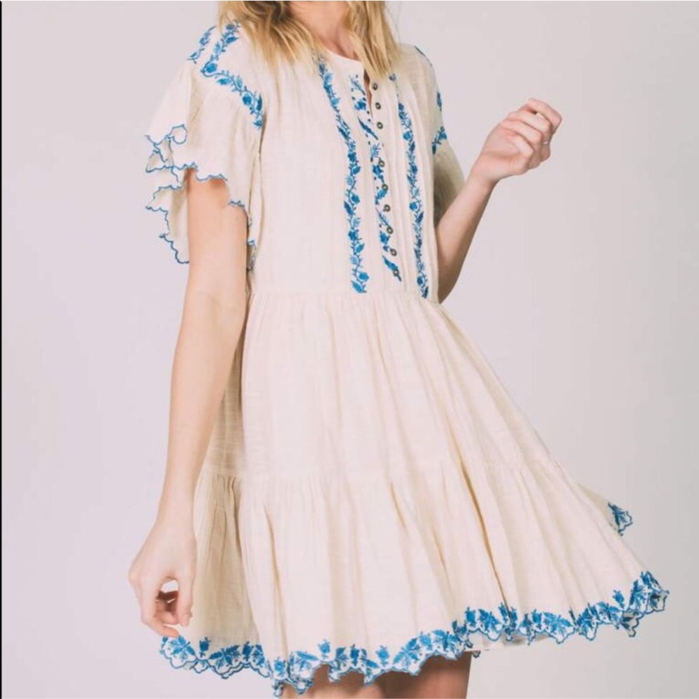 NWT FREE‎ PEOPLE SANTIAGO EMBROIDERED MINI DRESS TUNIC Boho Cottagecore Romantic